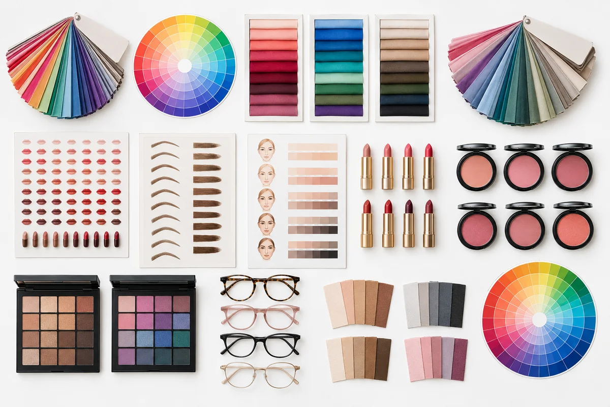 Profesjonalne narzędzia warsztatowe: wachlarze, koła barw, ramy kolorystyczne, szablony, kosmetyki i oprawki